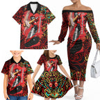 Personalized Melbourne Renegades Cricket Family Matching Off The Shoulder Long Sleeve Dress and Hawaiian Shirt Hippie Psychedelic Pattern Vibrant Mandala Art Style