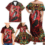 Personalized Melbourne Renegades Cricket Family Matching Off Shoulder Maxi Dress and Hawaiian Shirt Hippie Psychedelic Pattern Vibrant Mandala Art Style