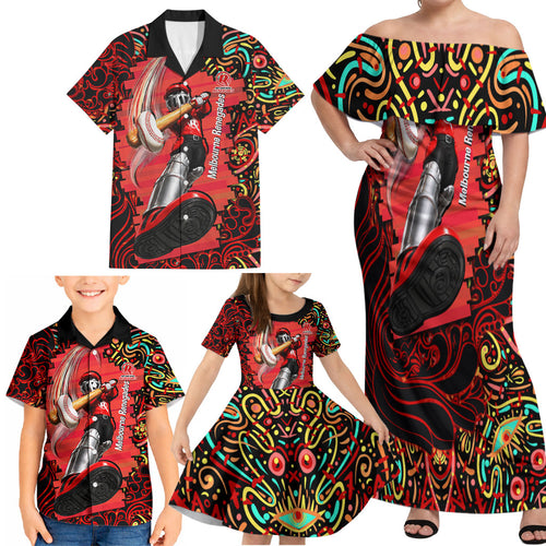 Personalized Melbourne Renegades Cricket Family Matching Off Shoulder Maxi Dress and Hawaiian Shirt Hippie Psychedelic Pattern Vibrant Mandala Art Style