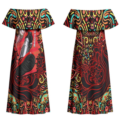 Personalized Melbourne Renegades Cricket Family Matching Off Shoulder Maxi Dress and Hawaiian Shirt Hippie Psychedelic Pattern Vibrant Mandala Art Style