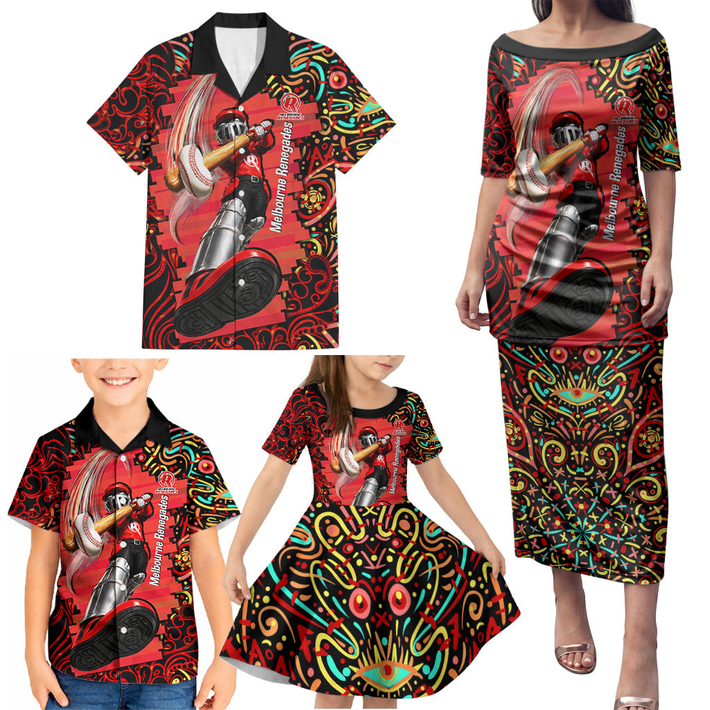 Personalized Melbourne Renegades Cricket Family Matching Puletasi and Hawaiian Shirt Hippie Psychedelic Pattern Vibrant Mandala Art Style