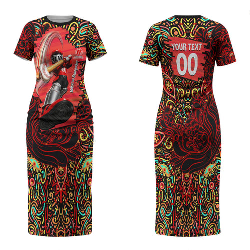 Personalized Melbourne Renegades Cricket Family Matching Short Sleeve Bodycon Dress and Hawaiian Shirt Hippie Psychedelic Pattern Vibrant Mandala Art Style