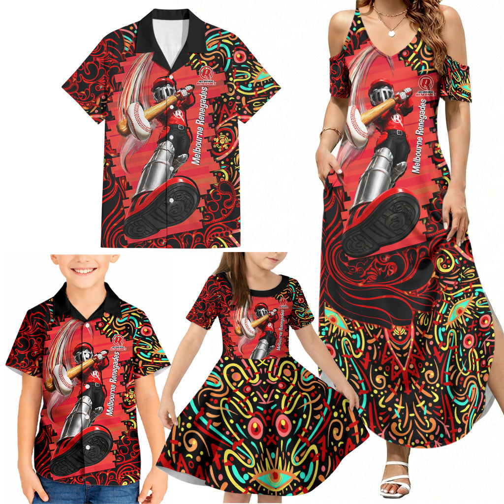 Personalized Melbourne Renegades Cricket Family Matching Summer Maxi Dress and Hawaiian Shirt Hippie Psychedelic Pattern Vibrant Mandala Art Style