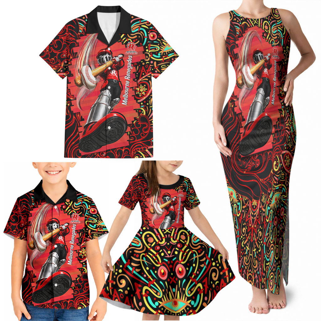 Personalized Melbourne Renegades Cricket Family Matching Tank Maxi Dress and Hawaiian Shirt Hippie Psychedelic Pattern Vibrant Mandala Art Style