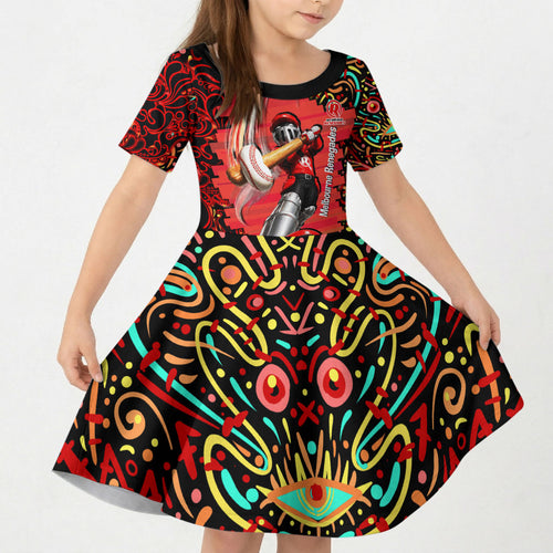 Personalized Melbourne Renegades Cricket Kid Short Sleeve Dress Hippie Psychedelic Pattern Vibrant Mandala Art Style