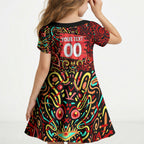 Personalized Melbourne Renegades Cricket Kid Short Sleeve Dress Hippie Psychedelic Pattern Vibrant Mandala Art Style