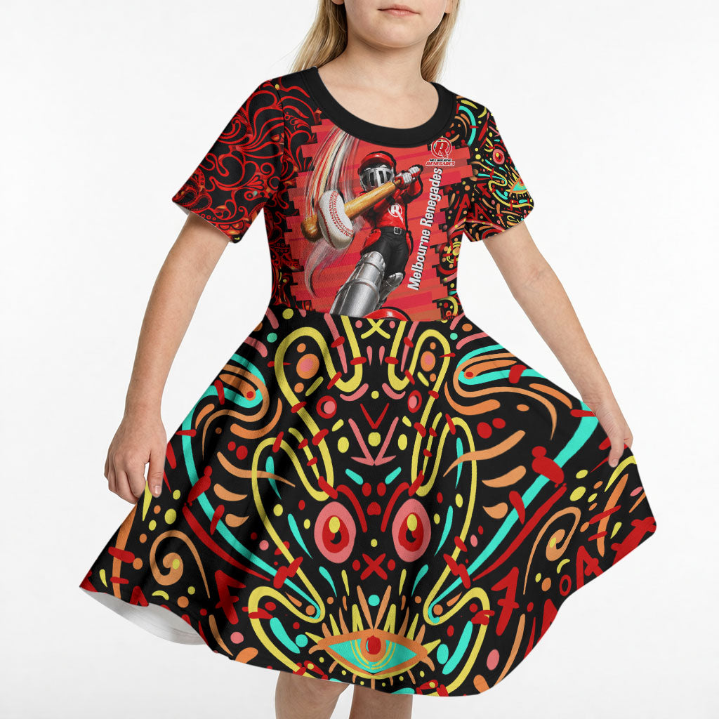 Personalized Melbourne Renegades Cricket Kid Short Sleeve Dress Hippie Psychedelic Pattern Vibrant Mandala Art Style