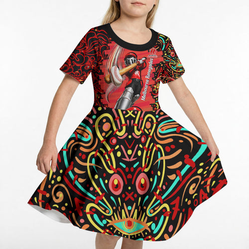 Personalized Melbourne Renegades Cricket Kid Short Sleeve Dress Hippie Psychedelic Pattern Vibrant Mandala Art Style