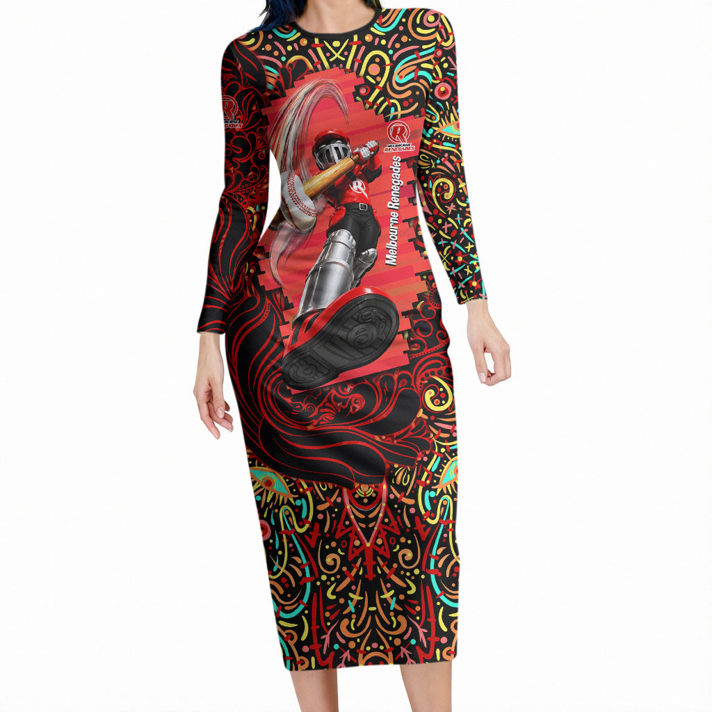 Personalized Melbourne Renegades Cricket Long Sleeve Bodycon Dress Hippie Psychedelic Pattern Vibrant Mandala Art Style
