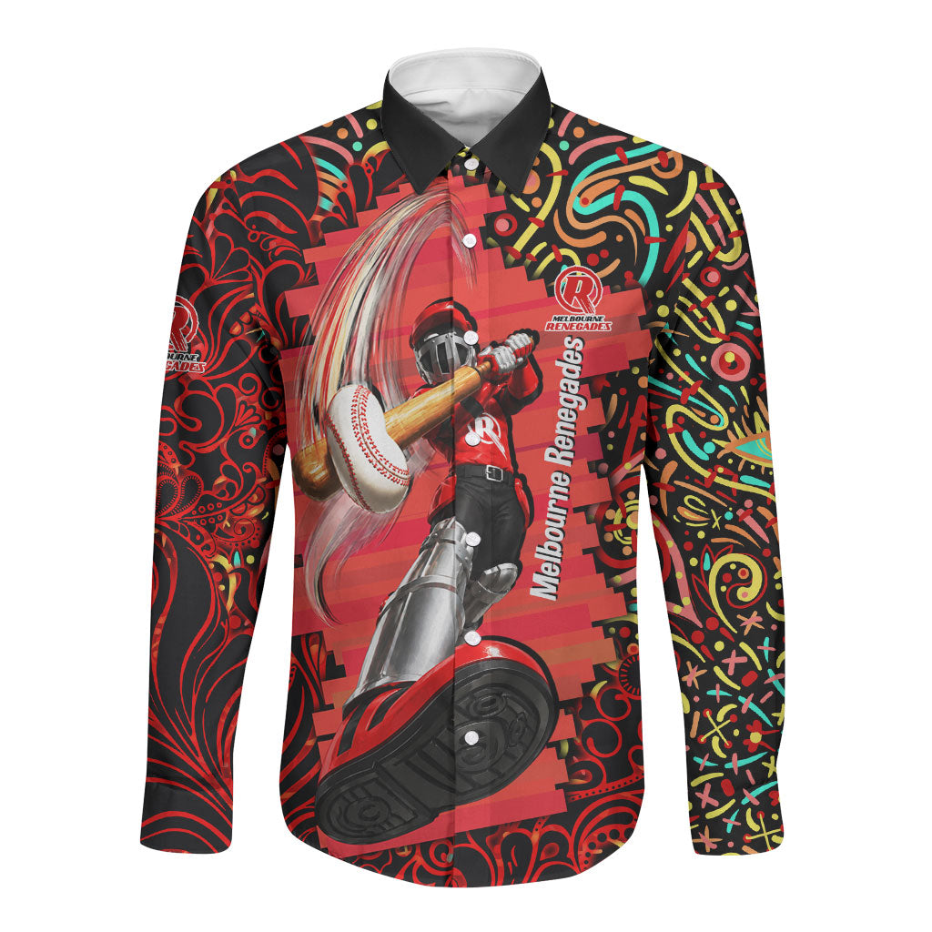 Personalized Melbourne Renegades Cricket Long Sleeve Button Shirt Hippie Psychedelic Pattern Vibrant Mandala Art Style