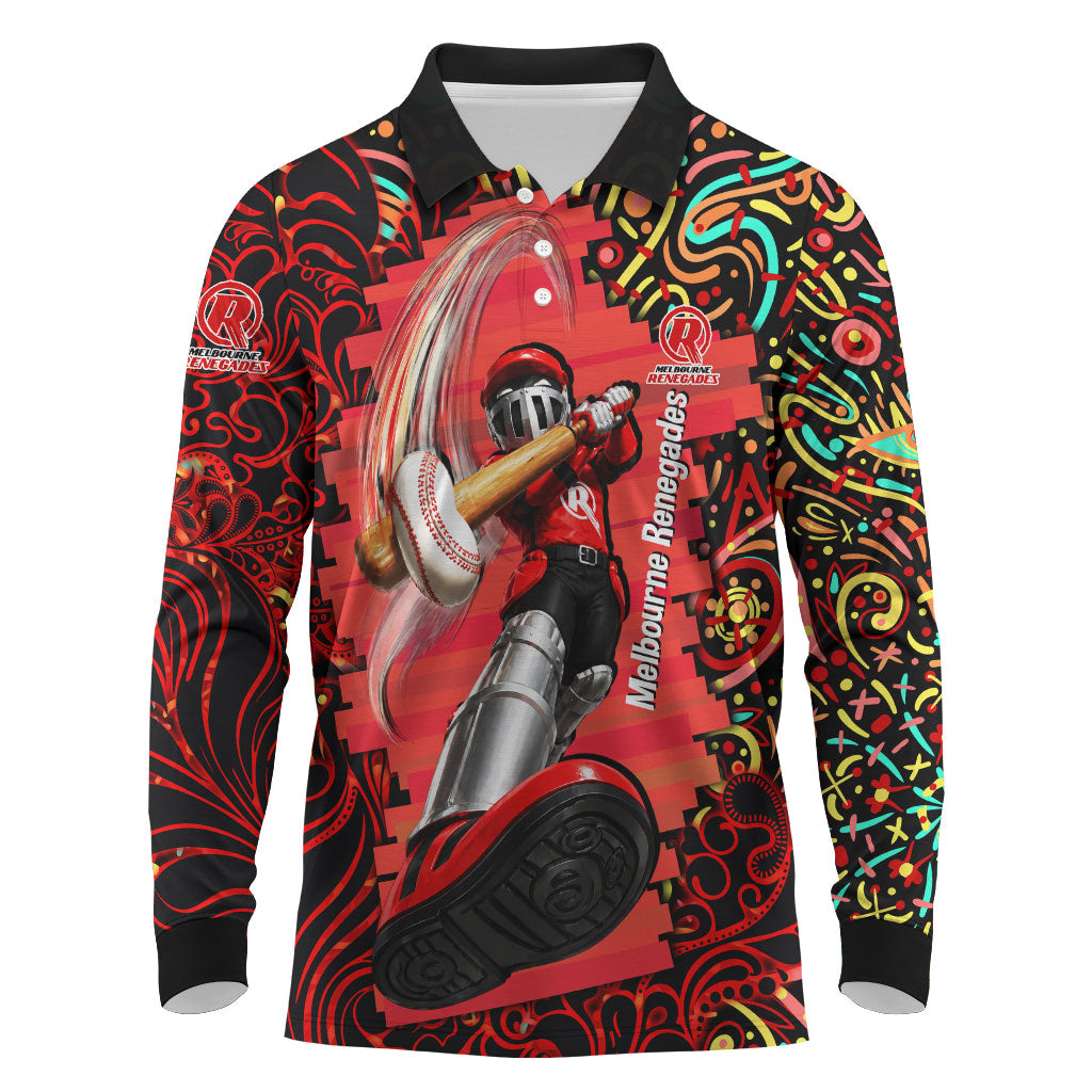 Personalized Melbourne Renegades Cricket Long Sleeve Polo Shirt Hippie Psychedelic Pattern Vibrant Mandala Art Style