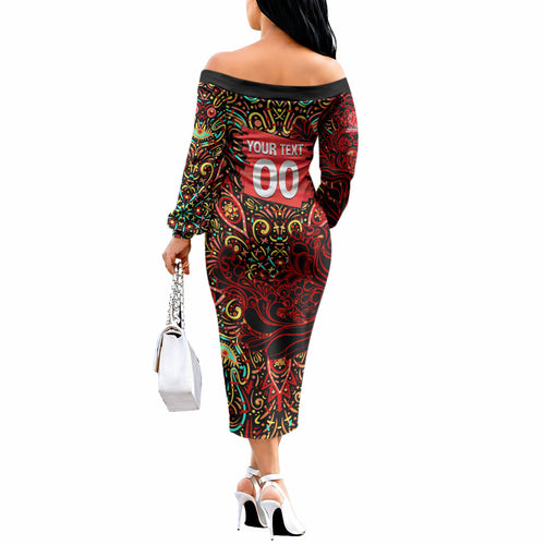 Personalized Melbourne Renegades Cricket Off The Shoulder Long Sleeve Dress Hippie Psychedelic Pattern Vibrant Mandala Art Style