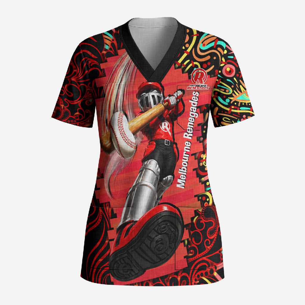 Personalized Melbourne Renegades Cricket Scrub Top Hippie Psychedelic Pattern Vibrant Mandala Art Style