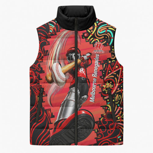 Personalized Melbourne Renegades Cricket Sleeveless Puffer Jacket Hippie Psychedelic Pattern Vibrant Mandala Art Style
