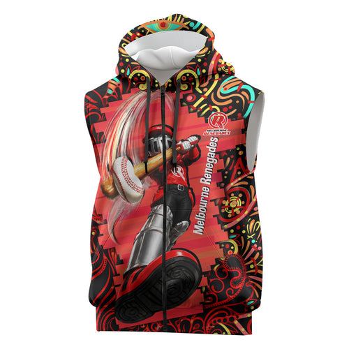 Personalized Melbourne Renegades Cricket Sleeveless Zip Hoodie Hippie Psychedelic Pattern Vibrant Mandala Art Style