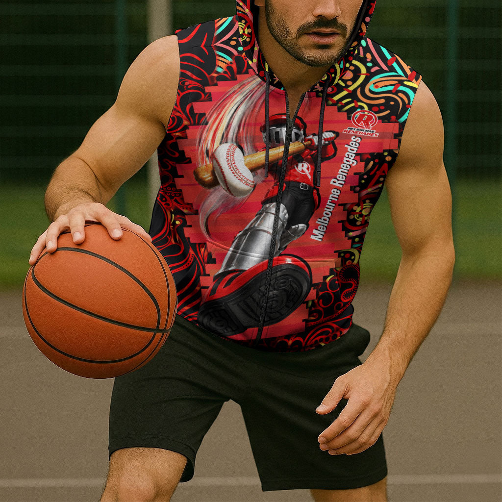Personalized Melbourne Renegades Cricket Sleeveless Zip Hoodie Hippie Psychedelic Pattern Vibrant Mandala Art Style