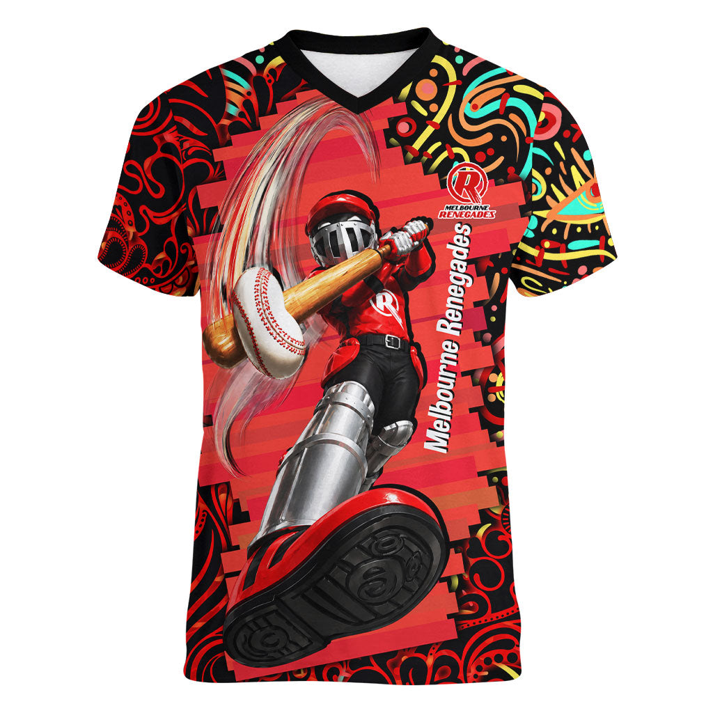 Personalized Melbourne Renegades Cricket Women V-Neck T-Shirt Hippie Psychedelic Pattern Vibrant Mandala Art Style