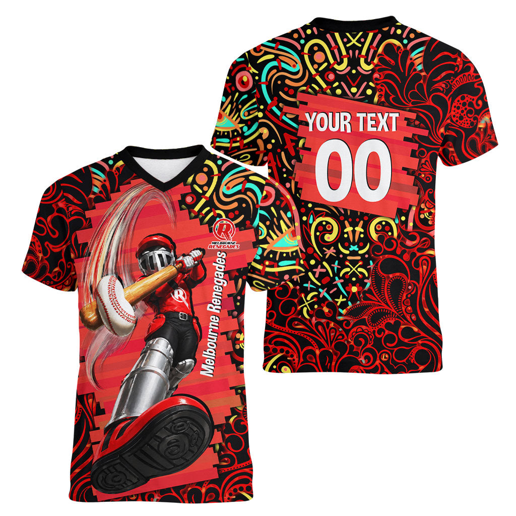 Personalized Melbourne Renegades Cricket Women V-Neck T-Shirt Hippie Psychedelic Pattern Vibrant Mandala Art Style