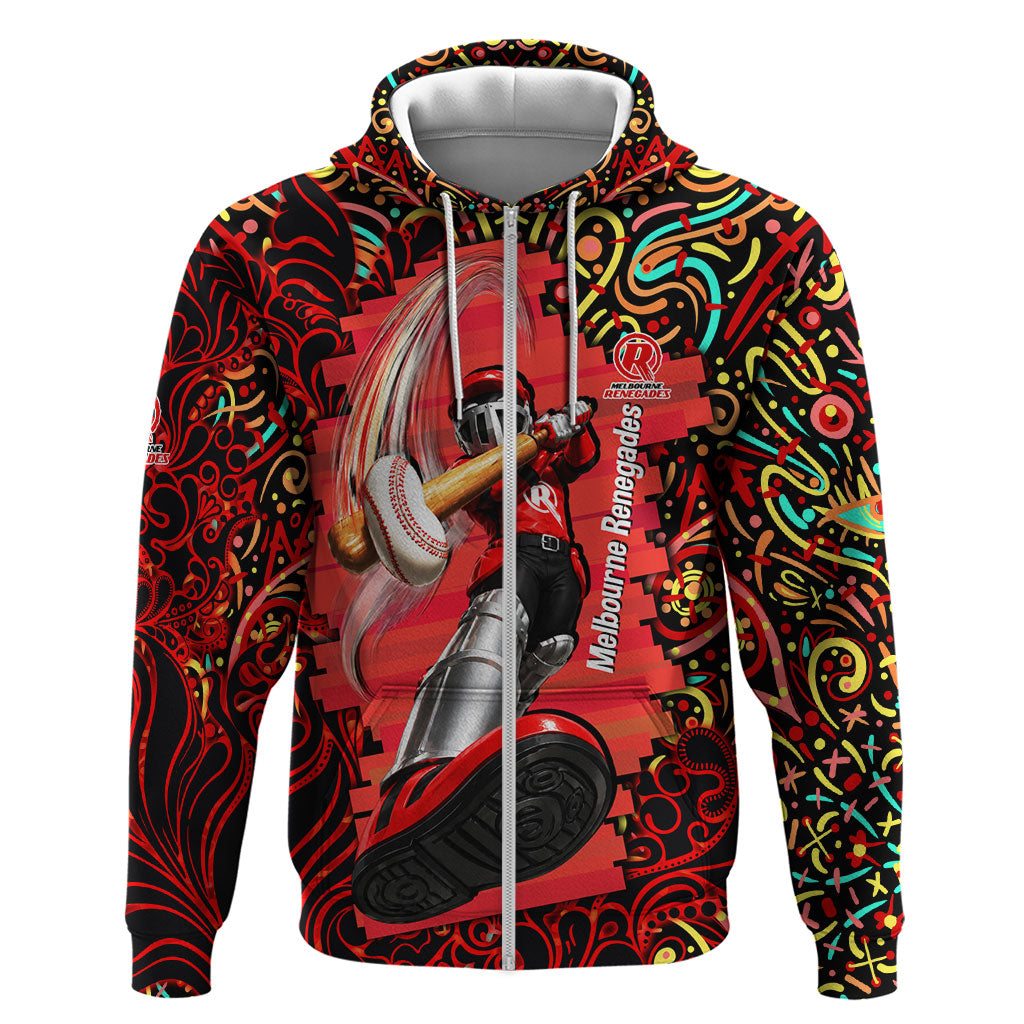 Personalized Melbourne Renegades Cricket Zip Hoodie Hippie Psychedelic Pattern Vibrant Mandala Art Style