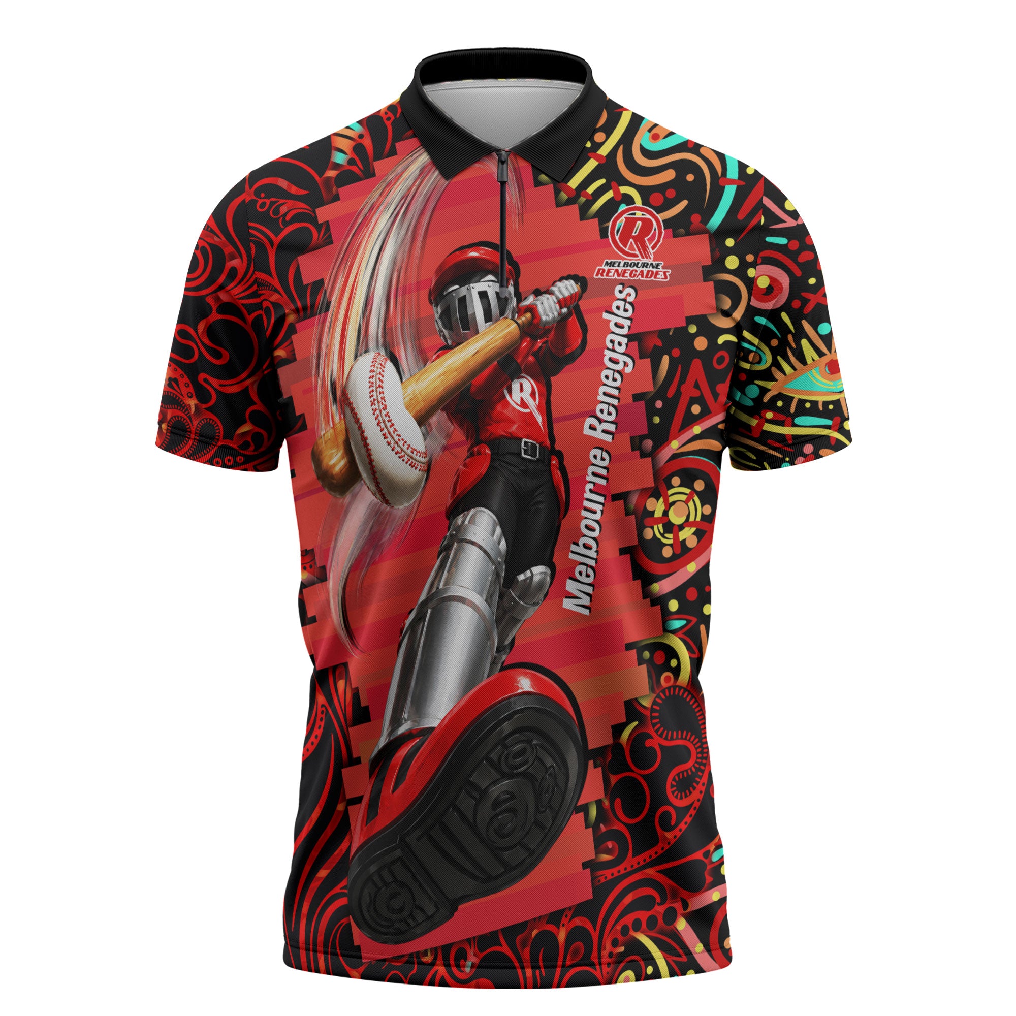 Personalized Melbourne Renegades Cricket Zipper Polo Shirt Hippie Psychedelic Pattern Vibrant Mandala Art Style
