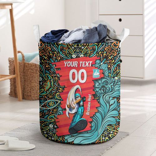 Personalized Brisbane Heat Cricket Laundry Basket Hippie Psychedelic Pattern Vibrant Mandala Art Style