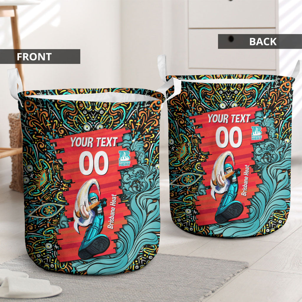 Personalized Brisbane Heat Cricket Laundry Basket Hippie Psychedelic Pattern Vibrant Mandala Art Style