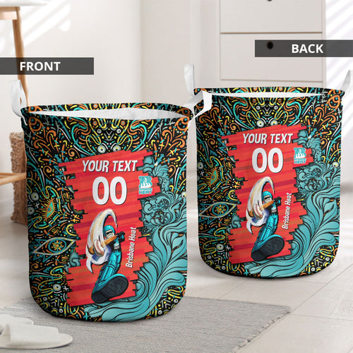 Personalized Brisbane Heat Cricket Laundry Basket Hippie Psychedelic Pattern Vibrant Mandala Art Style