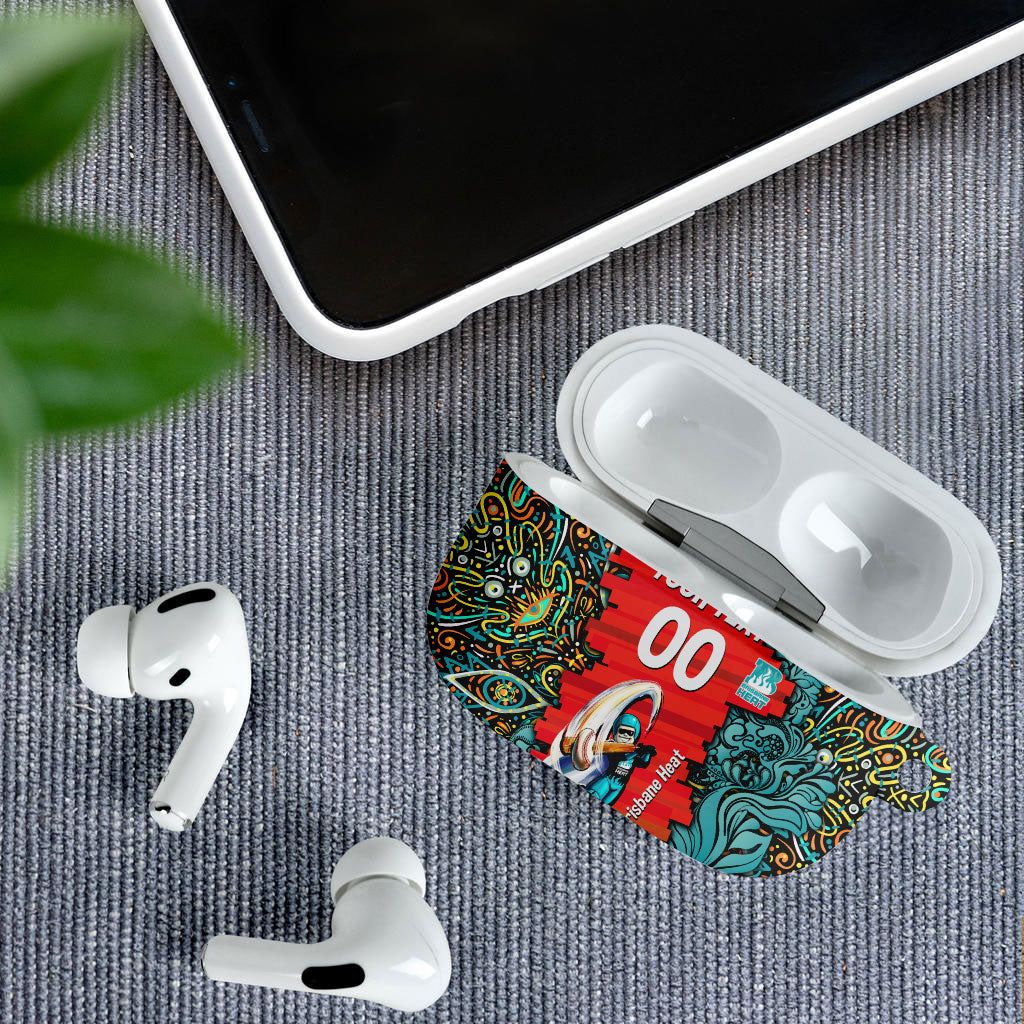 Personalized Brisbane Heat Cricket AirPods Case Hippie Psychedelic Pattern Vibrant Mandala Art Style