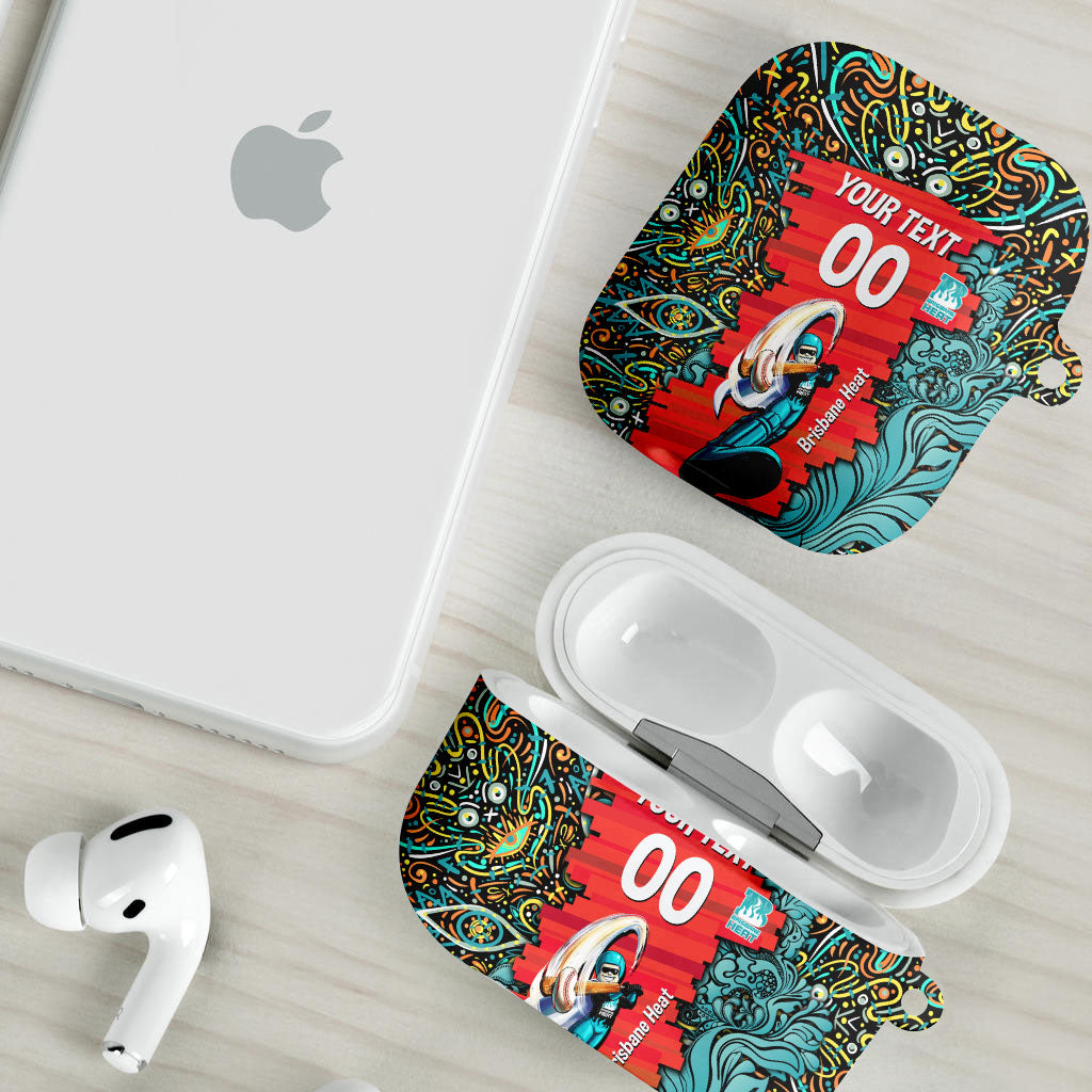 Personalized Brisbane Heat Cricket AirPods Case Hippie Psychedelic Pattern Vibrant Mandala Art Style