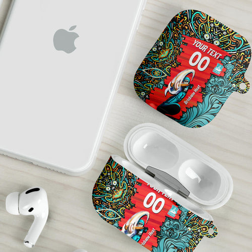 Personalized Brisbane Heat Cricket AirPods Case Hippie Psychedelic Pattern Vibrant Mandala Art Style
