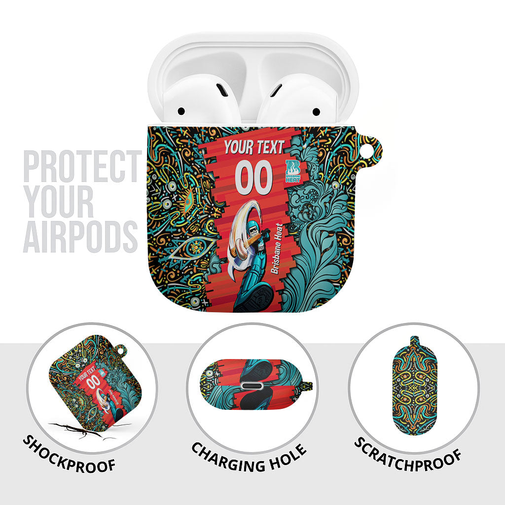 Personalized Brisbane Heat Cricket AirPods Case Hippie Psychedelic Pattern Vibrant Mandala Art Style
