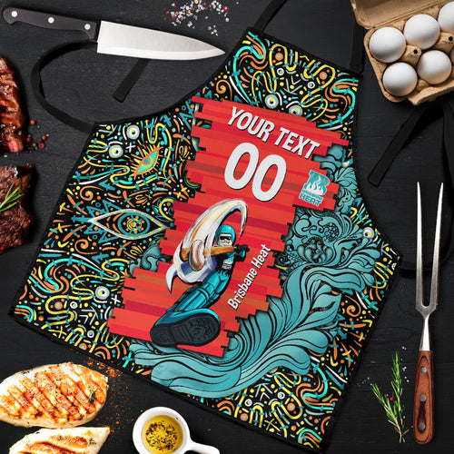 Personalized Brisbane Heat Cricket Apron Hippie Psychedelic Pattern Vibrant Mandala Art Style