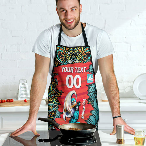 Personalized Brisbane Heat Cricket Apron Hippie Psychedelic Pattern Vibrant Mandala Art Style