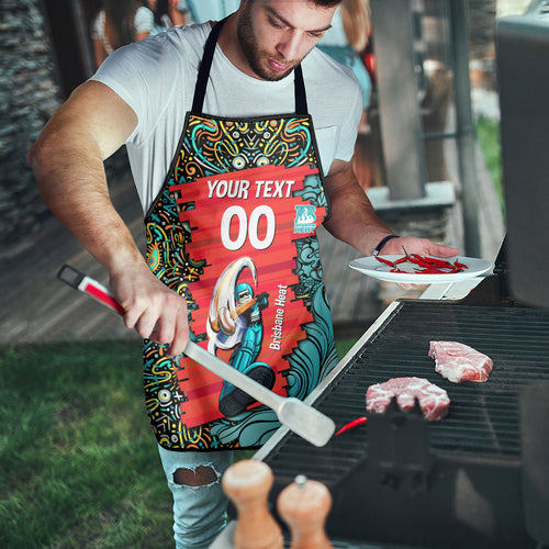 Personalized Brisbane Heat Cricket Apron Hippie Psychedelic Pattern Vibrant Mandala Art Style