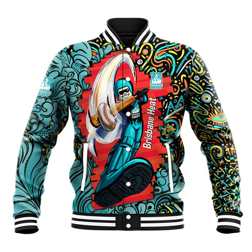 Personalized Brisbane Heat Cricket Baseball Jacket Hippie Psychedelic Pattern Vibrant Mandala Art Style