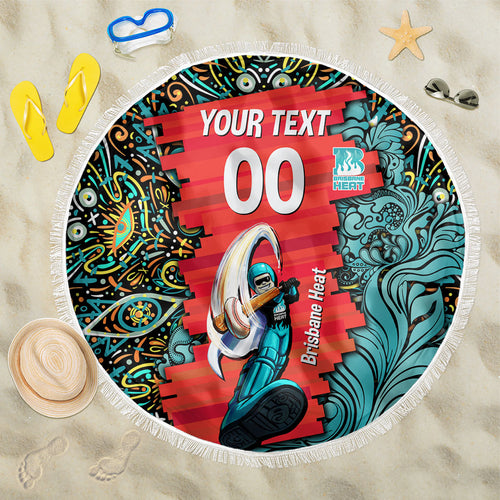 Personalized Brisbane Heat Cricket Beach Blanket Hippie Psychedelic Pattern Vibrant Mandala Art Style