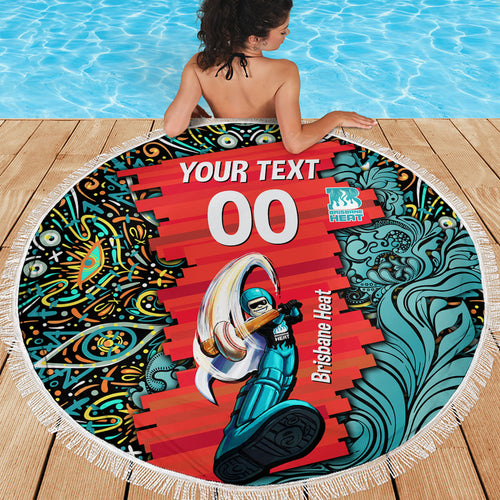 Personalized Brisbane Heat Cricket Beach Blanket Hippie Psychedelic Pattern Vibrant Mandala Art Style