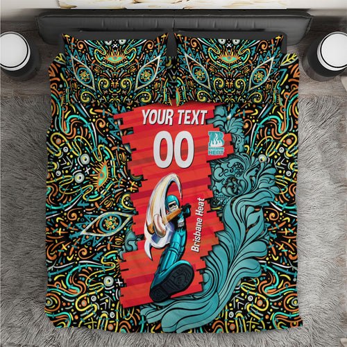 Personalized Brisbane Heat Cricket Bedding Set Hippie Psychedelic Pattern Vibrant Mandala Art Style
