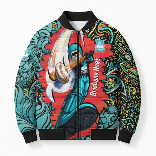 Personalized Brisbane Heat Cricket Bomber Puffer Jacket Hippie Psychedelic Pattern Vibrant Mandala Art Style