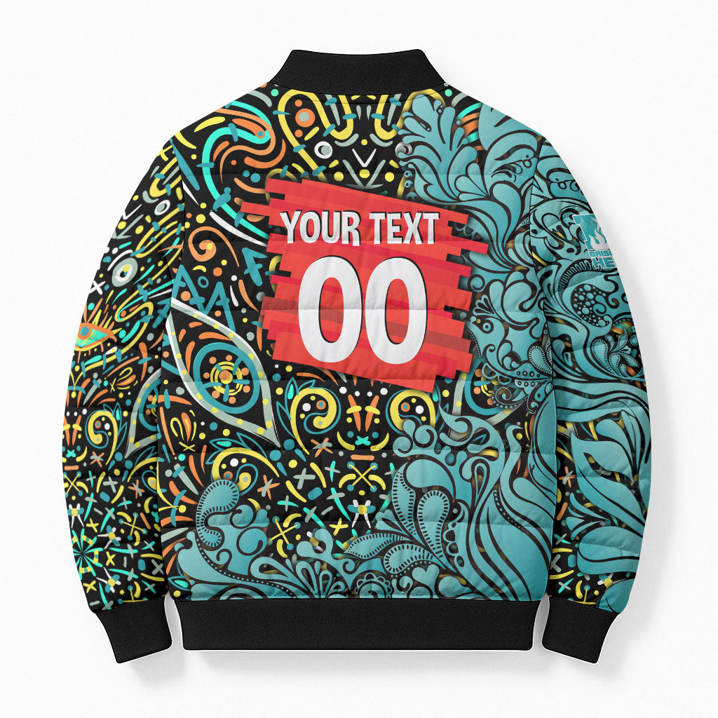 Personalized Brisbane Heat Cricket Bomber Puffer Jacket Hippie Psychedelic Pattern Vibrant Mandala Art Style