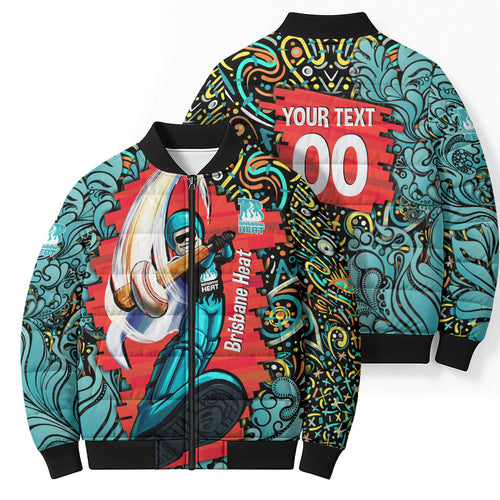 Personalized Brisbane Heat Cricket Bomber Puffer Jacket Hippie Psychedelic Pattern Vibrant Mandala Art Style