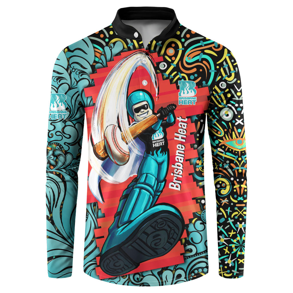 Personalized Brisbane Heat Cricket Button Sweatshirt Hippie Psychedelic Pattern Vibrant Mandala Art Style