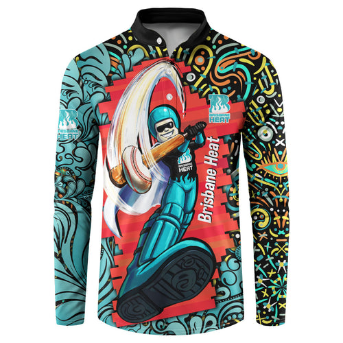Personalized Brisbane Heat Cricket Button Sweatshirt Hippie Psychedelic Pattern Vibrant Mandala Art Style