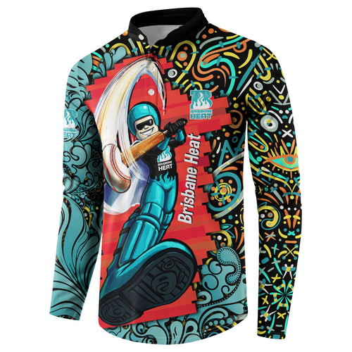 Personalized Brisbane Heat Cricket Button Sweatshirt Hippie Psychedelic Pattern Vibrant Mandala Art Style