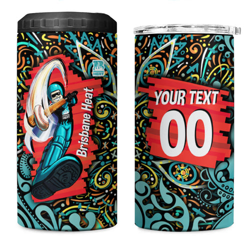 Personalized Brisbane Heat Cricket 4 in 1 Can Cooler Tumbler Hippie Psychedelic Pattern Vibrant Mandala Art Style
