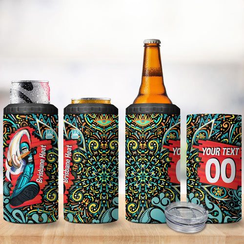 Personalized Brisbane Heat Cricket 4 in 1 Can Cooler Tumbler Hippie Psychedelic Pattern Vibrant Mandala Art Style