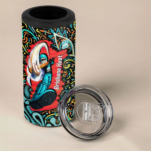 Personalized Brisbane Heat Cricket 4 in 1 Can Cooler Tumbler Hippie Psychedelic Pattern Vibrant Mandala Art Style