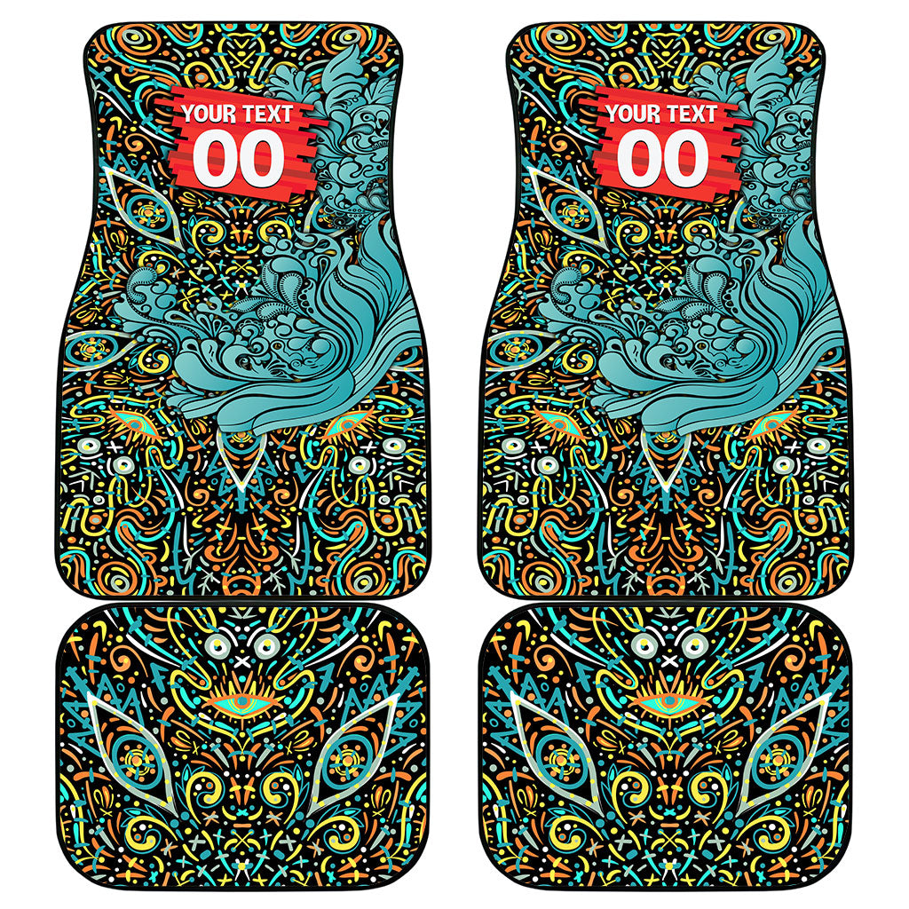 Personalized Brisbane Heat Cricket Car Mats Hippie Psychedelic Pattern Vibrant Mandala Art Style
