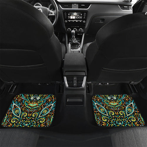 Personalized Brisbane Heat Cricket Car Mats Hippie Psychedelic Pattern Vibrant Mandala Art Style
