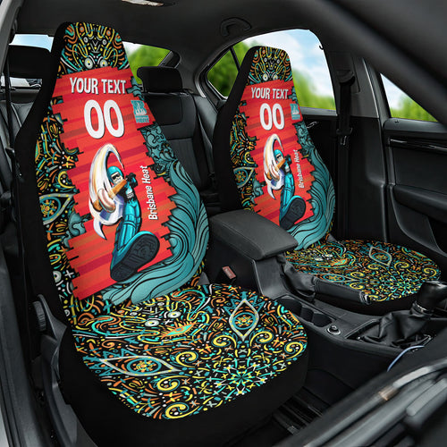 Personalized Brisbane Heat Cricket Car Seat Cover Hippie Psychedelic Pattern Vibrant Mandala Art Style